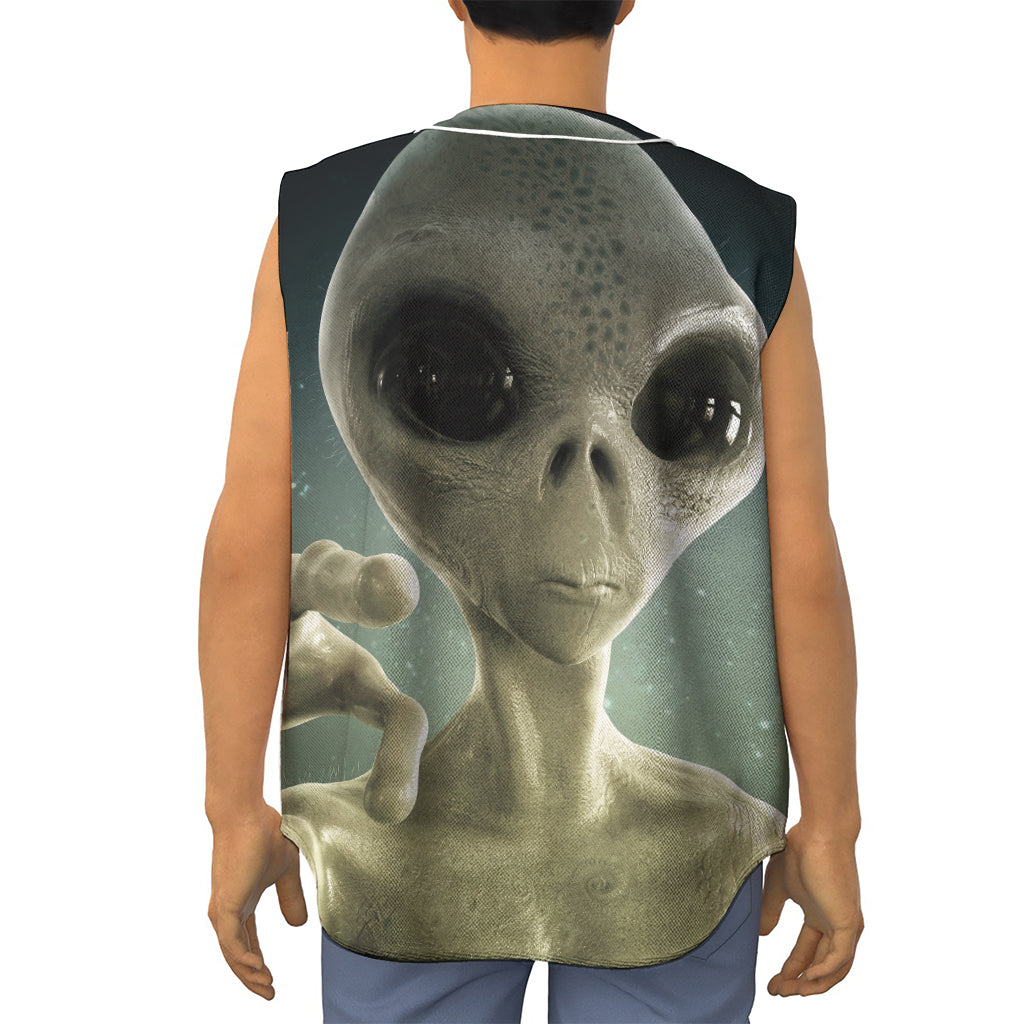 Grey Alien 3D Print Sleeveless Baseball Jersey