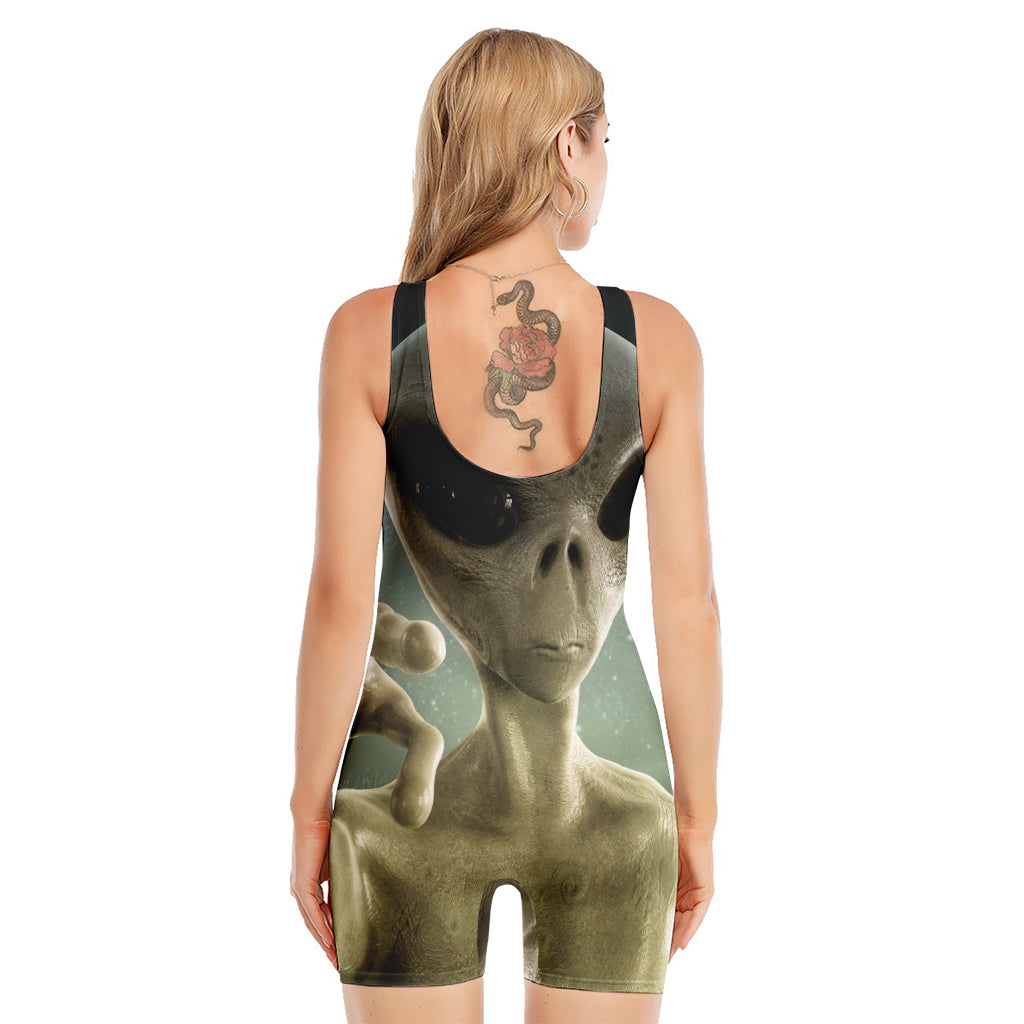 Grey Alien 3D Print Sleeveless One Piece Swimsuit