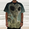 Grey Alien 3D Print Textured Short Sleeve Shirt