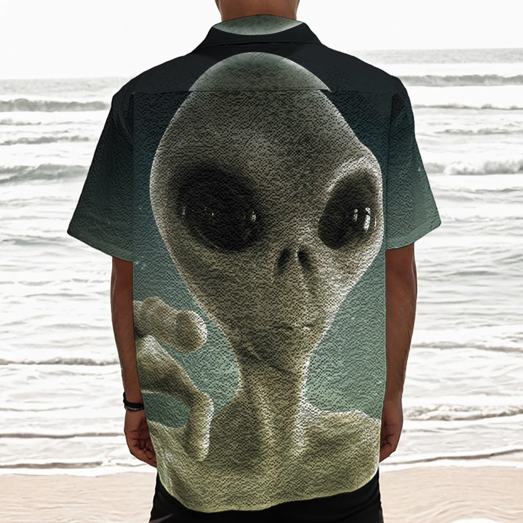 Grey Alien 3D Print Textured Short Sleeve Shirt