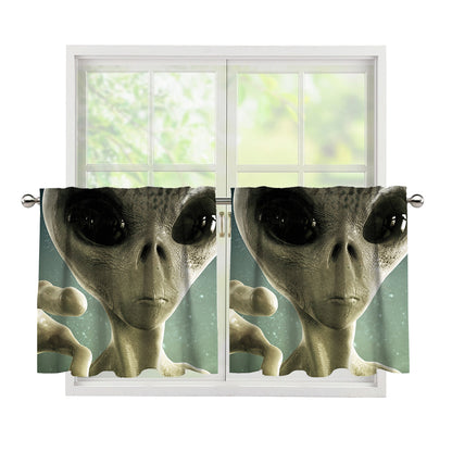 Grey Alien 3D Print Tier Curtains