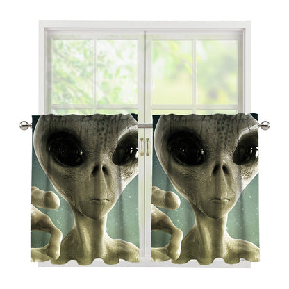Grey Alien 3D Print Tier Curtains