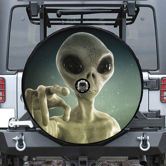 Grey Alien 3D Print Tire Cover With Camera Hole