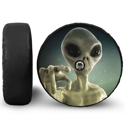 Grey Alien 3D Print Tire Cover With Camera Hole