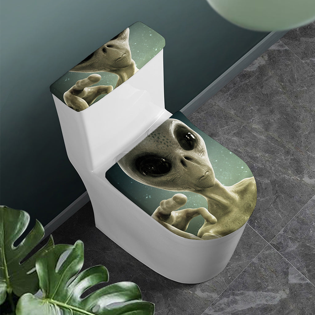 Grey Alien 3D Print Toilet Lid And Tank Cover Set