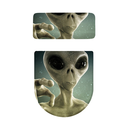 Grey Alien 3D Print Toilet Lid And Tank Cover Set