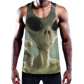 Grey Alien 3D Print Men's Workout Tank Top