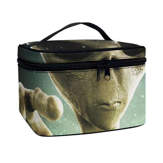Grey Alien 3D Print Travel Makeup Bag