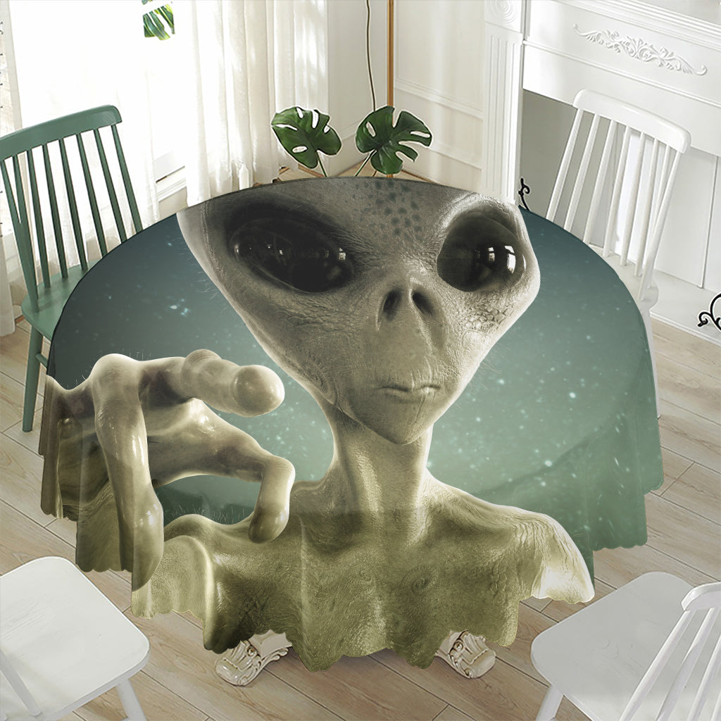 Grey Alien 3D Print Waterproof Round Tablecloth