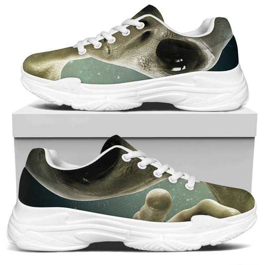 Grey Alien 3D Print White Chunky Shoes