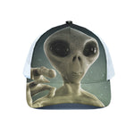 Grey Alien 3D Print White Mesh Trucker Cap