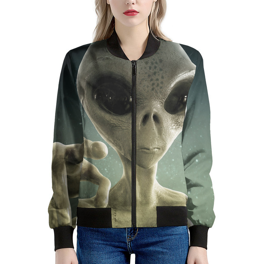 Grey Alien 3D Print Women's Bomber Jacket