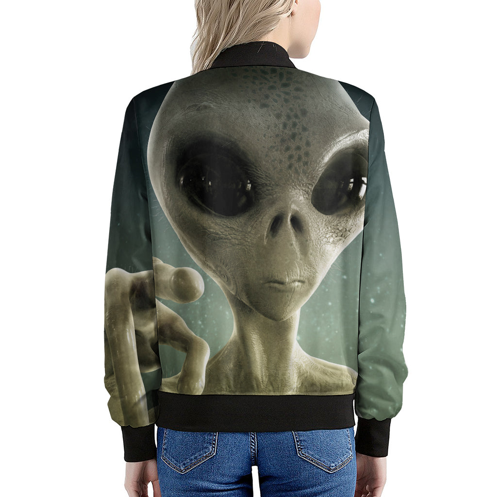 Grey Alien 3D Print Women's Bomber Jacket