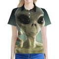 Grey Alien 3D Print Women's Polo Shirt