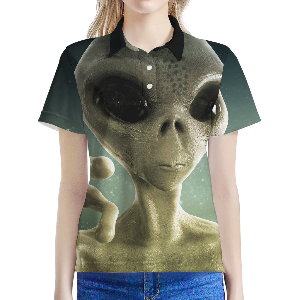 Grey Alien 3D Print Women's Polo Shirt