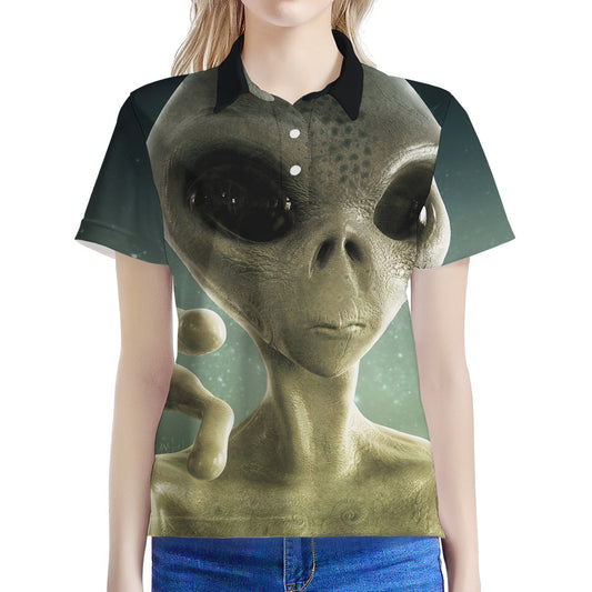 Grey Alien 3D Print Women's Polo Shirt