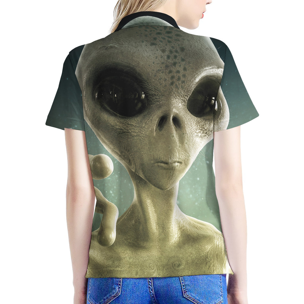Grey Alien 3D Print Women's Polo Shirt