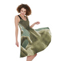Grey Alien 3D Print Sleeveless Knee Length Dress