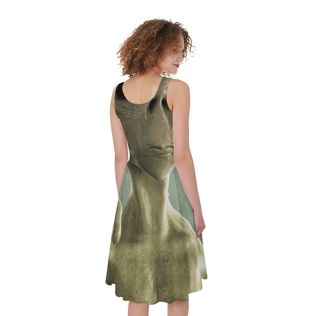 Grey Alien 3D Print Women's Sleeveless Dress