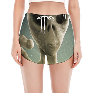 Grey Alien 3D Print Women's Split Running Shorts