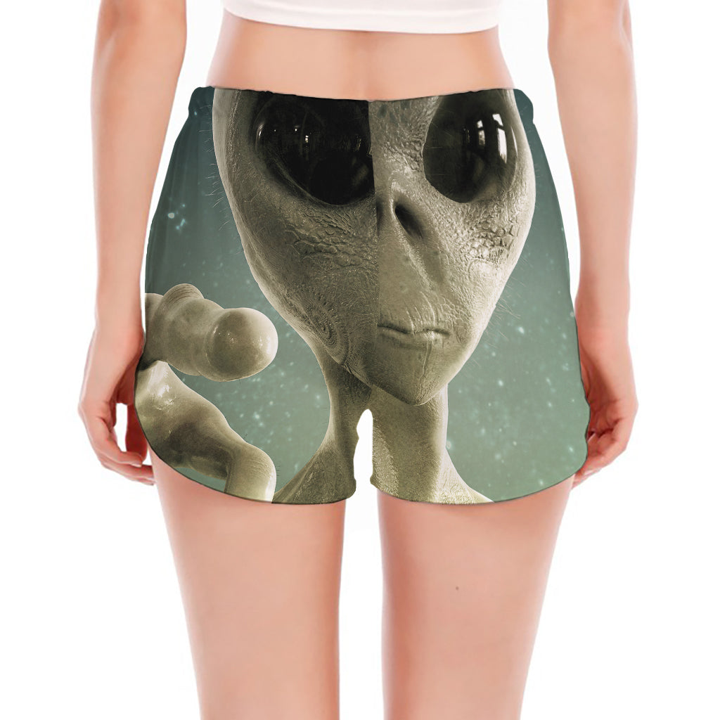 Grey Alien 3D Print Women's Split Running Shorts