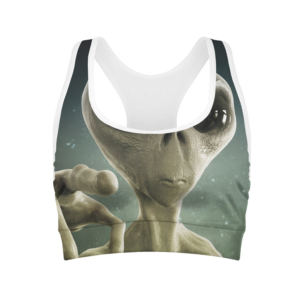 Grey Alien 3D Print Women's Sports Bra