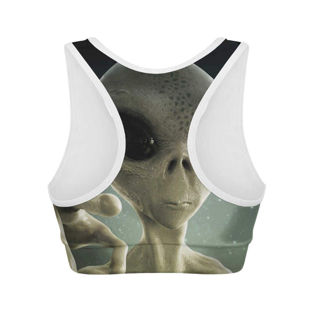 Grey Alien 3D Print Women's Sports Bra