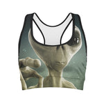 Grey Alien 3D Print Women's Sports Bra