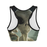 Grey Alien 3D Print Women's Sports Bra
