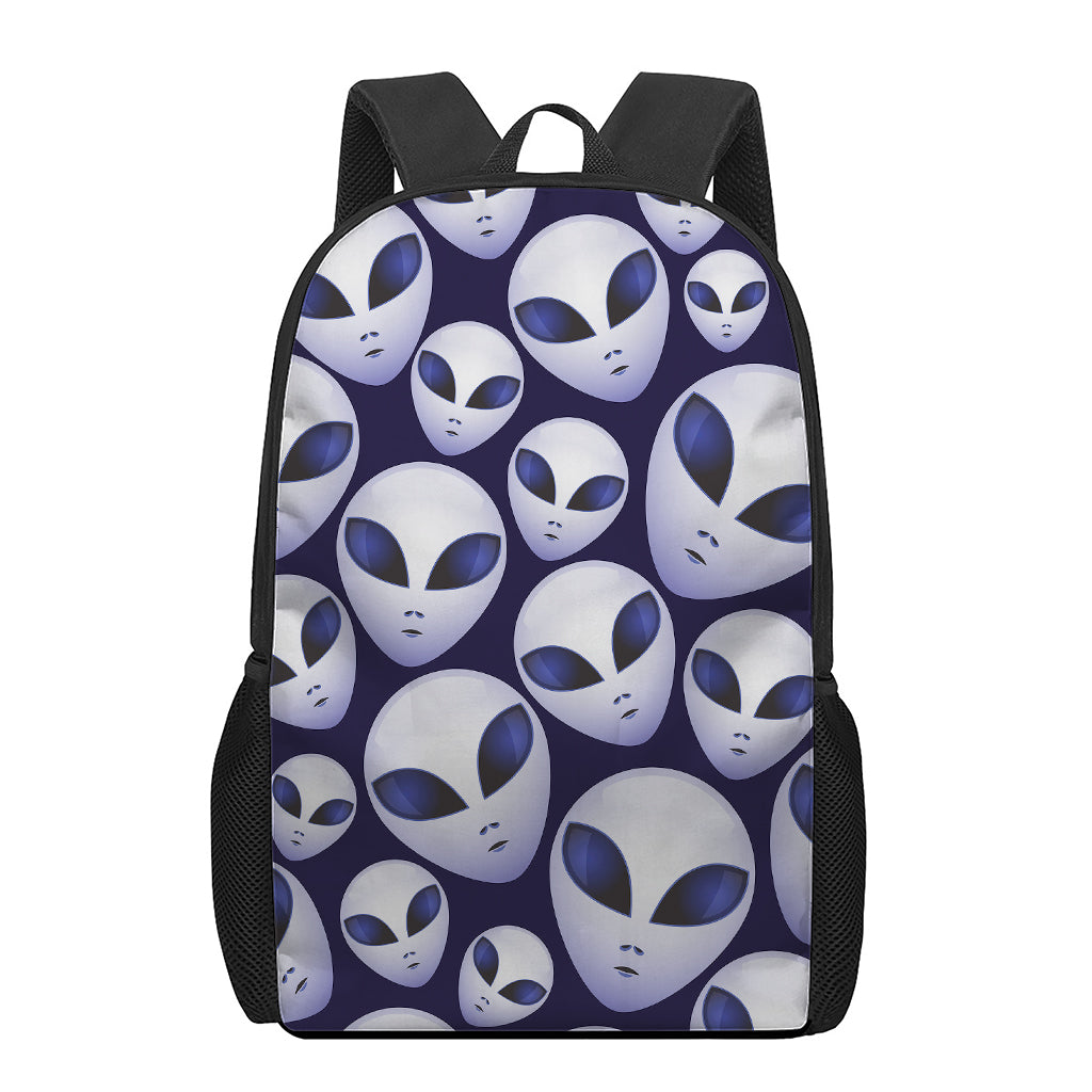 Grey Alien Face Pattern Print 17 Inch Backpack