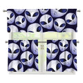 Grey Alien Face Pattern Print 3 Piece Kitchen Curtains