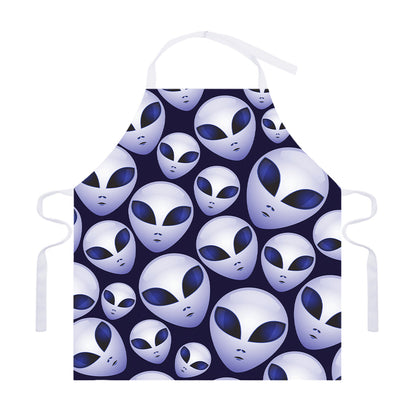 Grey Alien Face Pattern Print Adjustable Apron
