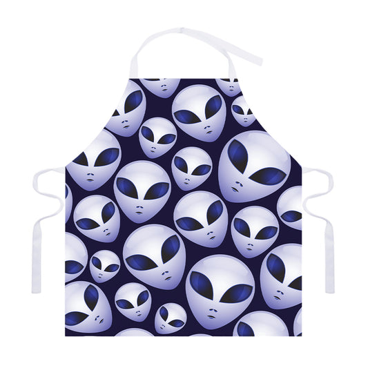 Grey Alien Face Pattern Print Adjustable Apron