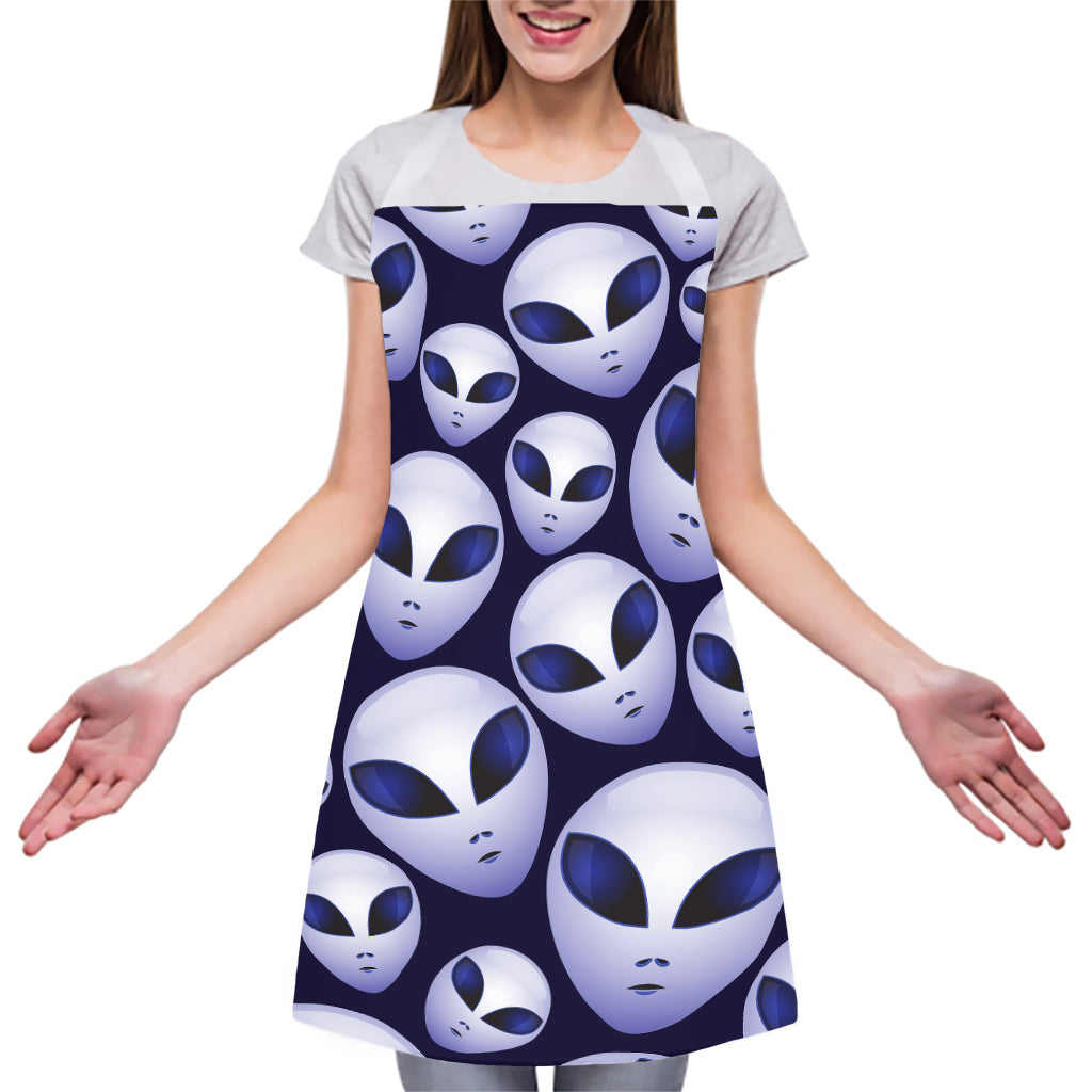 Grey Alien Face Pattern Print Adjustable Apron
