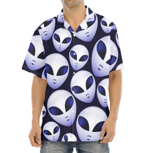 Grey Alien Face Pattern Print Aloha Shirt