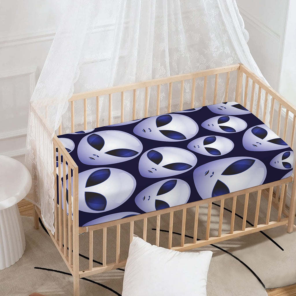 Grey Alien Face Pattern Print Baby Crib Sheet