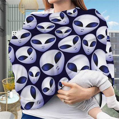 Grey Alien Face Pattern Print Baby Seat Cover