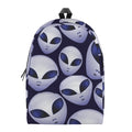 Grey Alien Face Pattern Print School Backpack
