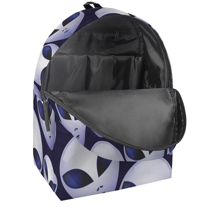 Grey Alien Face Pattern Print Backpack