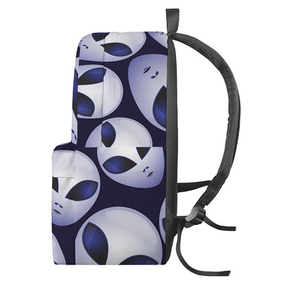 Grey Alien Face Pattern Print Backpack