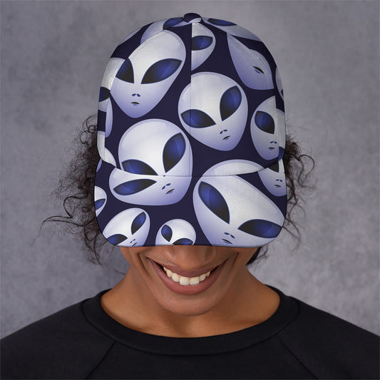 Grey Alien Face Pattern Print Baseball Cap