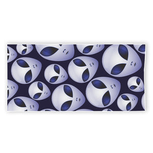 Grey Alien Face Pattern Print Beach Towel