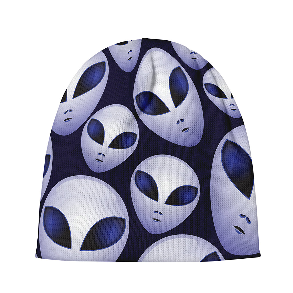 Grey Alien Face Pattern Print Beanie