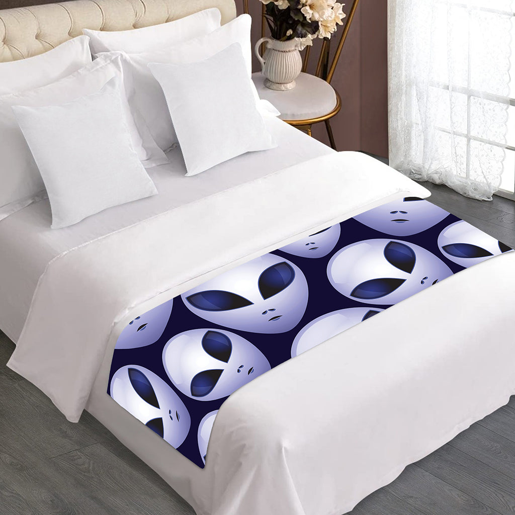Grey Alien Face Pattern Print Bed Runner
