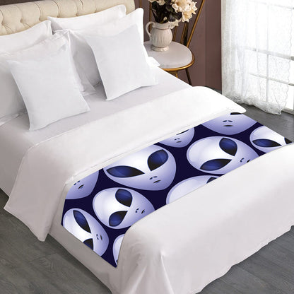 Grey Alien Face Pattern Print Bed Runner