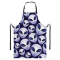 Grey Alien Face Pattern Print Bib Apron With Pocket