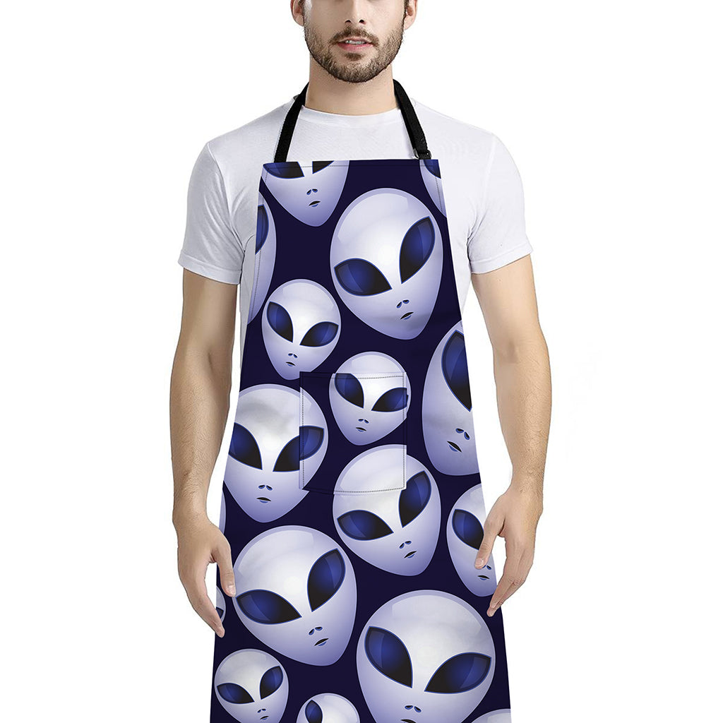 Grey Alien Face Pattern Print Bib Apron With Pocket