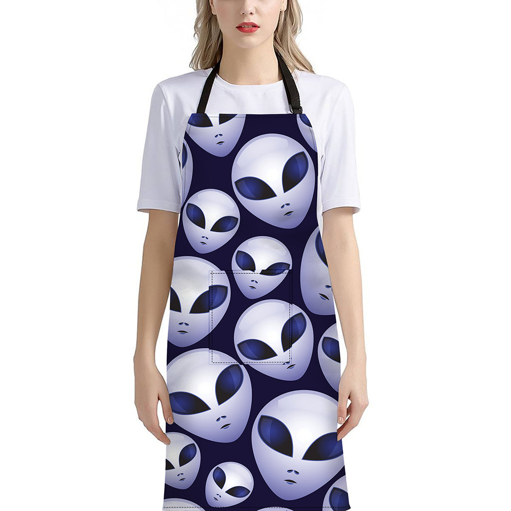 Grey Alien Face Pattern Print Bib Apron With Pocket