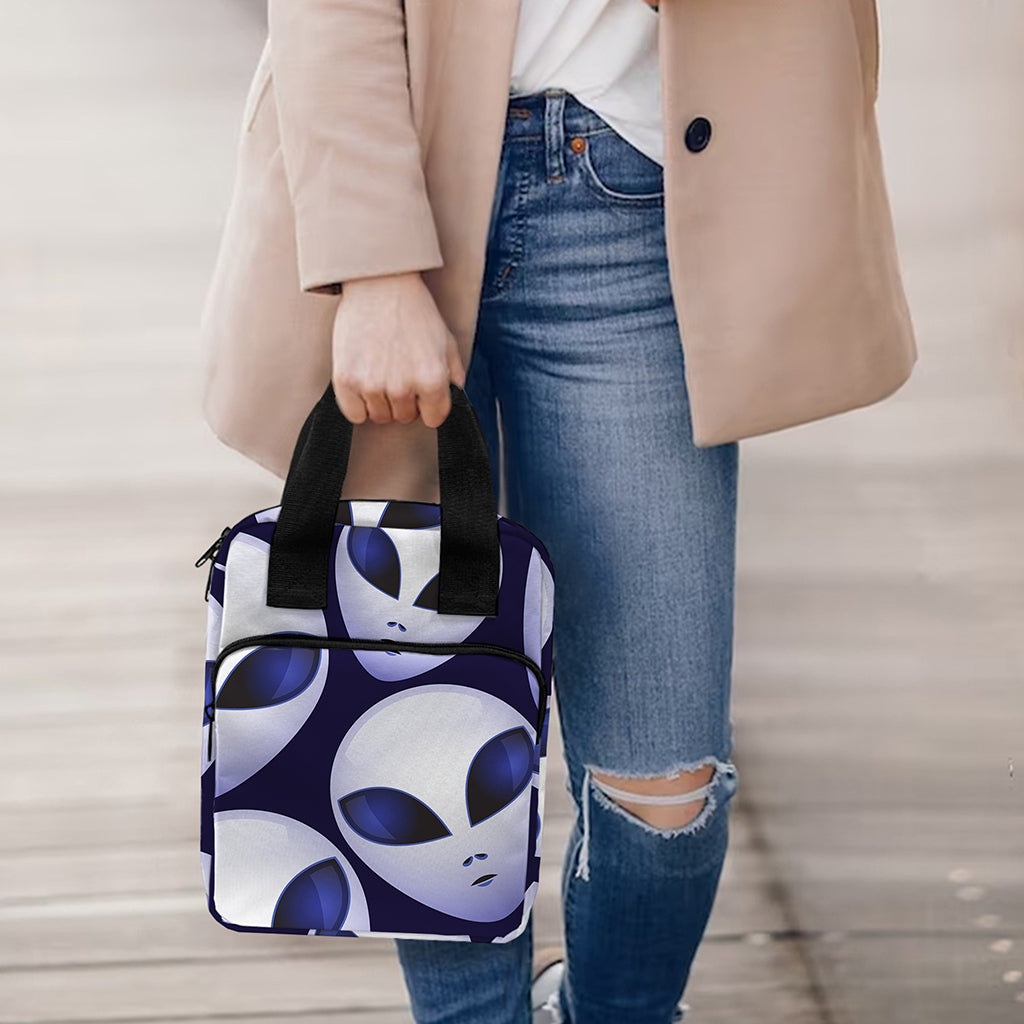 Grey Alien Face Pattern Print Bible Tote Bag