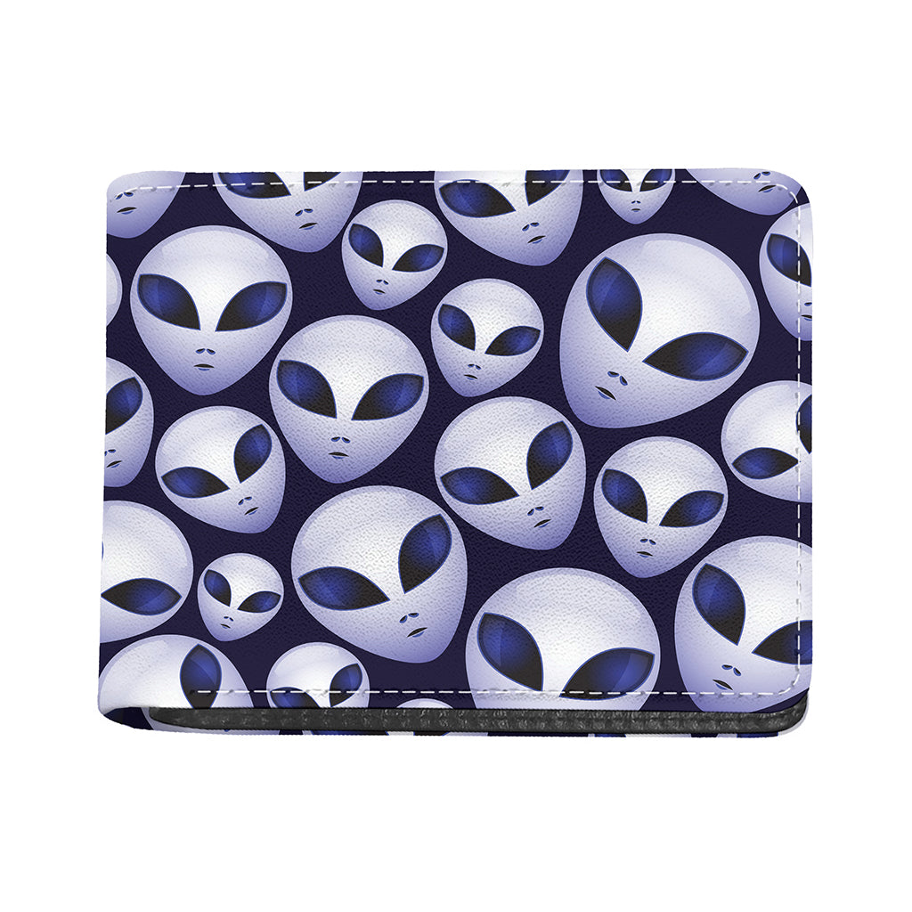 Grey Alien Face Pattern Print Bifold Wallet